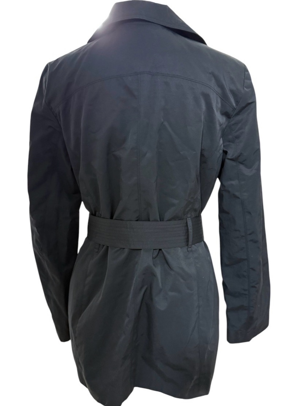 LONDON FOG BLACK DOUBLE BREASTED TRENCH COAT BELTED WOMEN’S SMALL JACKET - Picture 9 of 14